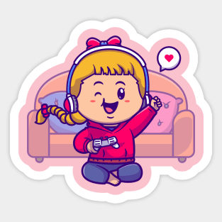 Cute Gamer Girl Cartoon Sticker